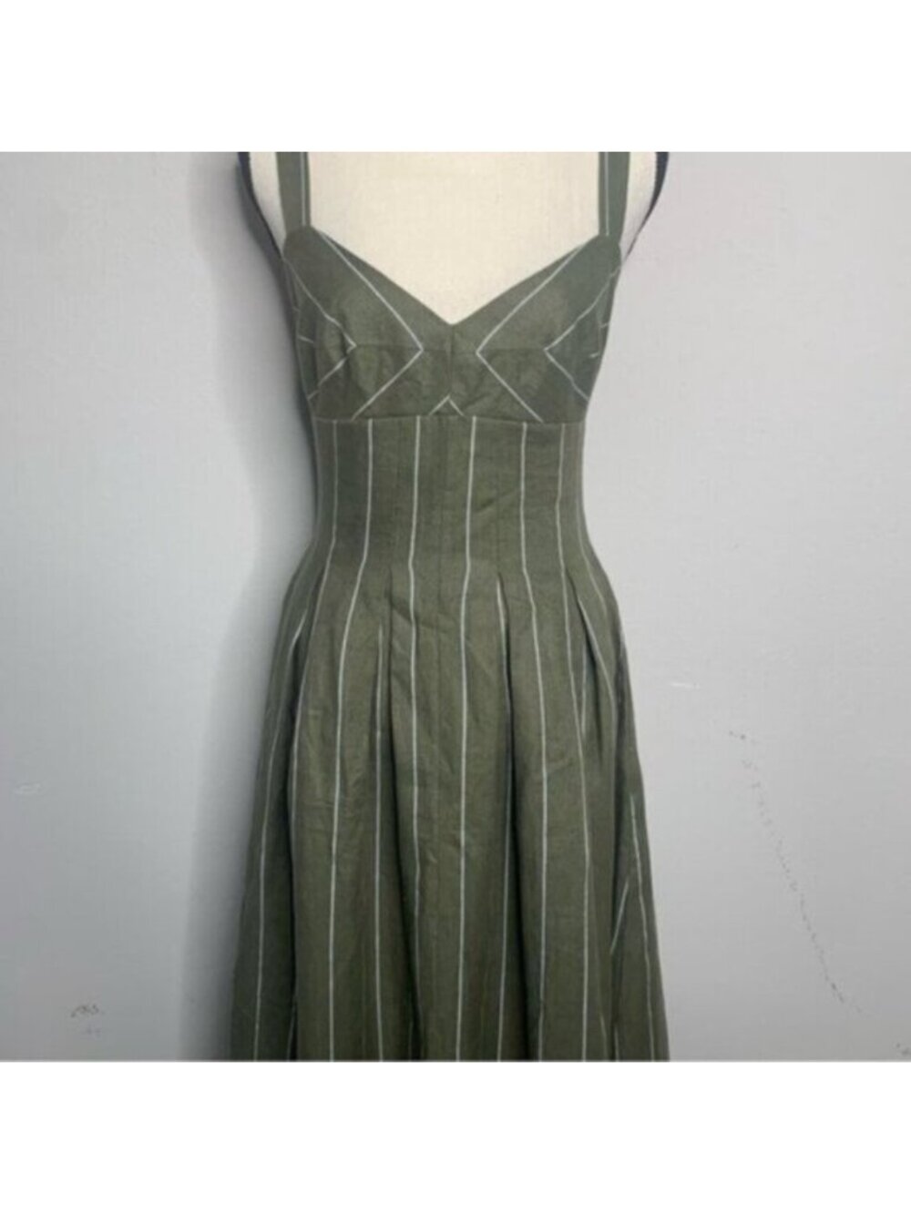 NWT NICHOLAS Selene Seamed Cami Linen Olive & White Striped Maxi Dress - Picture 9 of 17